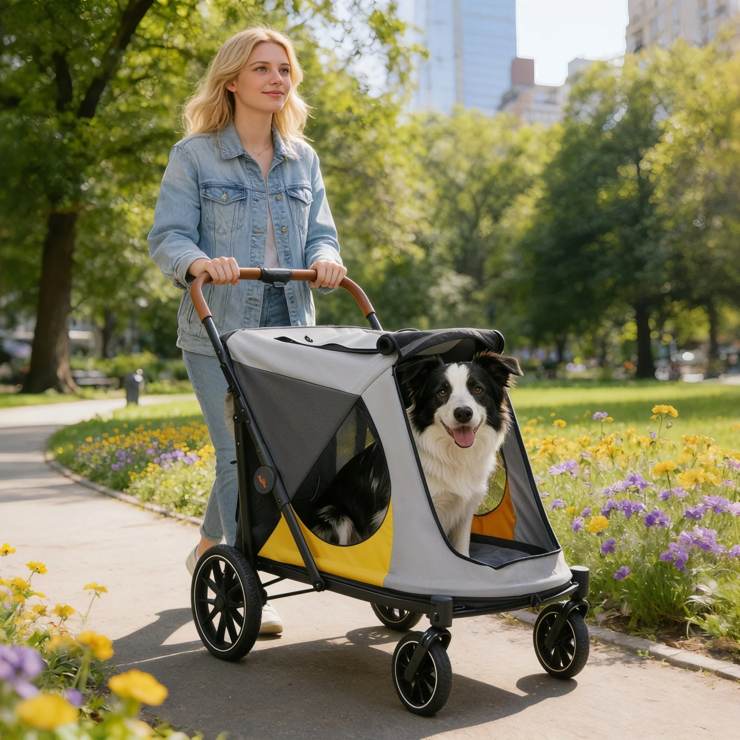 4-Wheel Dog Stroller for Large Dogs Up to 42 kg One-Click 16