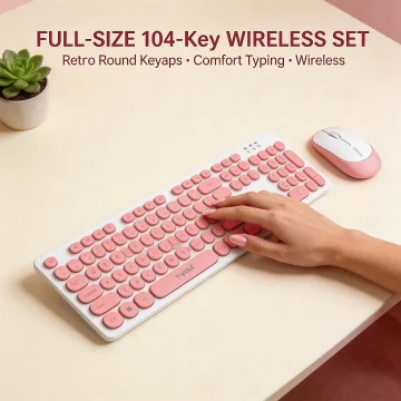 Wireless Keyboard Mouse Combo Retro Typewriter 104 Keys 2