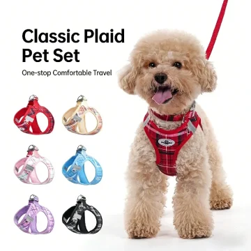 Classic Plaid Pet Three-Piece Set Stress-Relief Leash 1