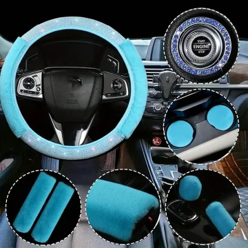 Piece Plush Car Interior Accessories Set Imitation Diamond 1