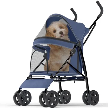 4-Wheel Pet Stroller Or Small Medium Pets Navy Blue 1