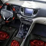 19Pc Red Rose Car Seat Cover Set with Floor Mats 5 | PricZone