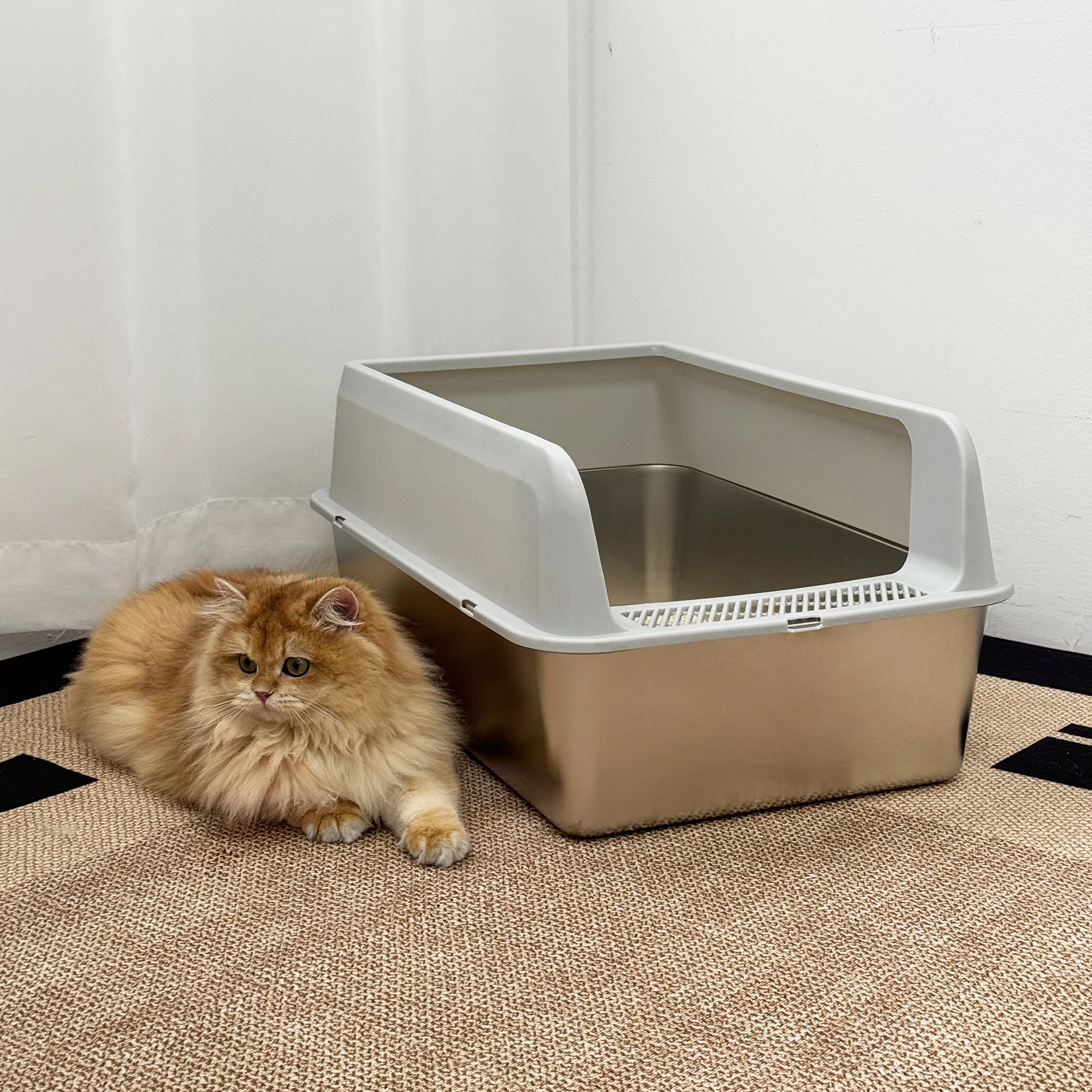 Stainless Steel Cat Litter Box Semi-Open High-Sided Pan 20