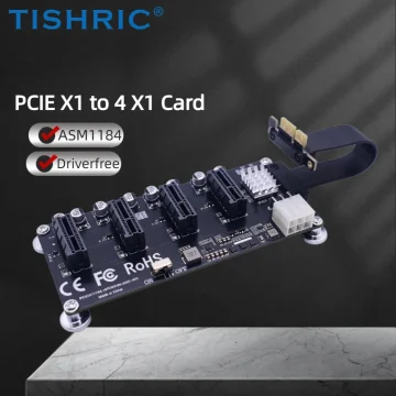 Tishric PCIe x1 to 4-Port Expansion Card with Independent 1