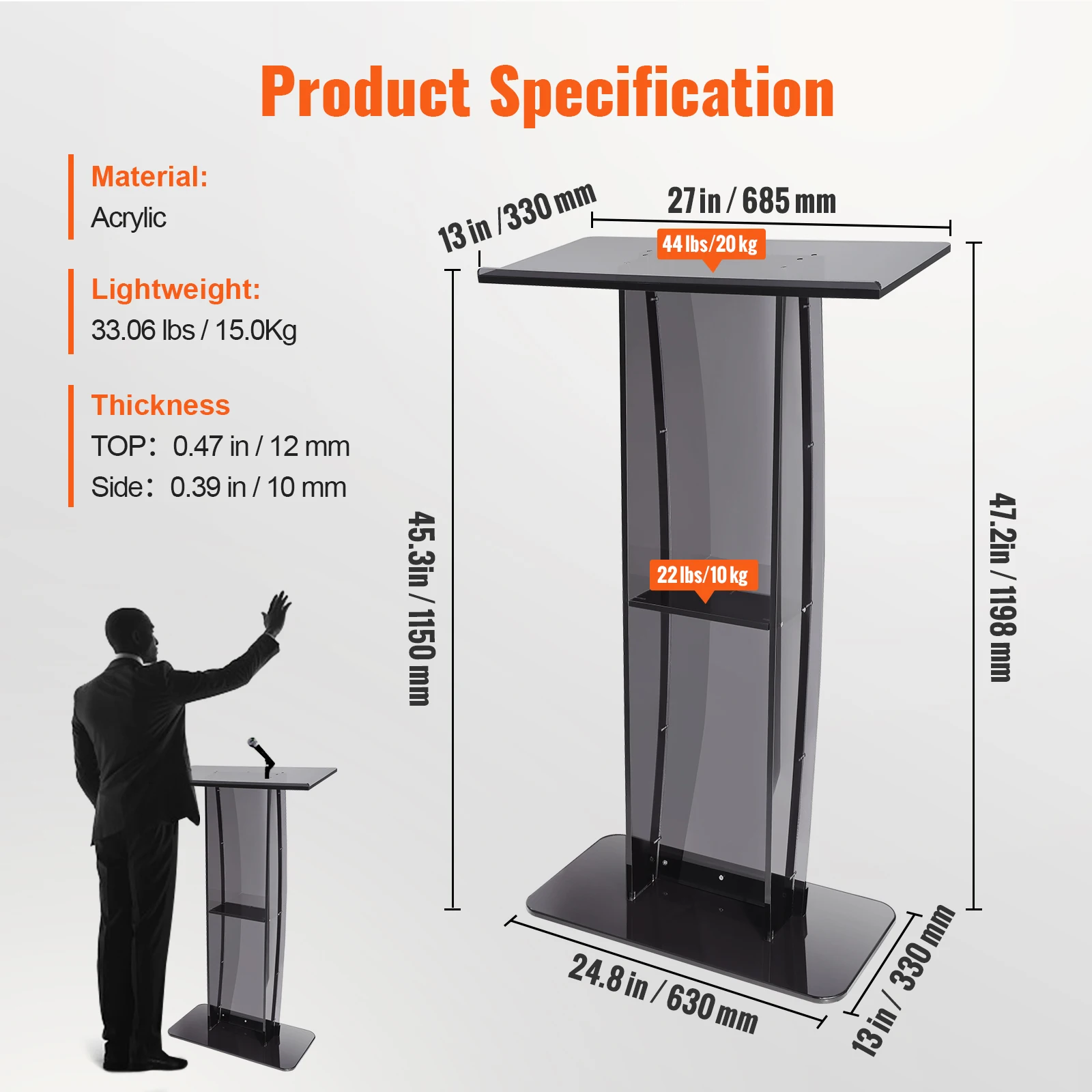 Clear Acrylic Podium Stand with Storage Shelf 6 | PricZone Clear Acrylic Podium Stand with Storage Shelf 6 | PricZone