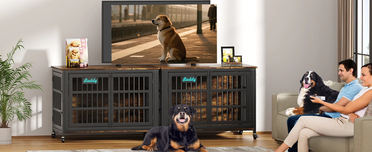 Dog Crate Furniture with Casters Heavy Duty Kennel Indoor 11