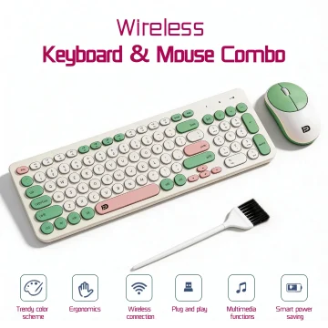 Wireless Keyboard and Mouse Combo with Cleaning Brush Full 1 | PricZone