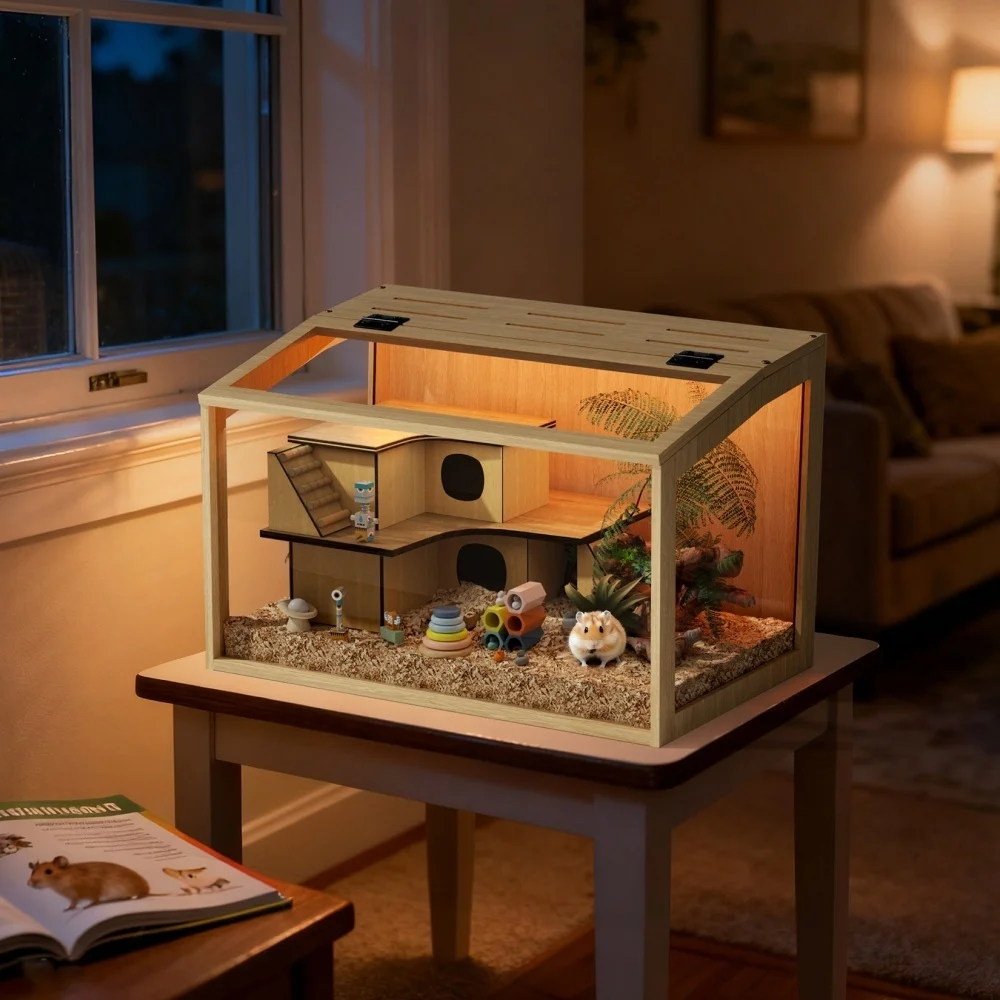 Large Wooden Hamster Cage Clear Tempered Glass Pet Small 5 | PricZone Large Wooden Hamster Cage Clear Tempered Glass Pet Small 5 | PricZone