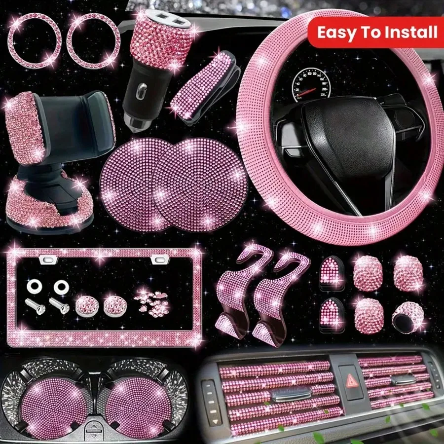 Artificial Diamond Car Steering Wheel Decoration Set Pink 1 | PricZone Artificial Diamond Car Steering Wheel Decoration Set Pink 1 | PricZone