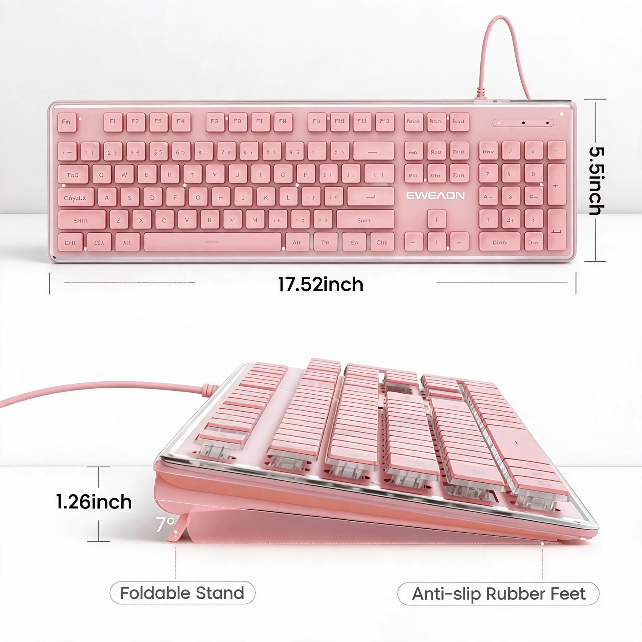 Ice Blue Backlit Gaming Keyboard with Pudding Keycaps Metal 17