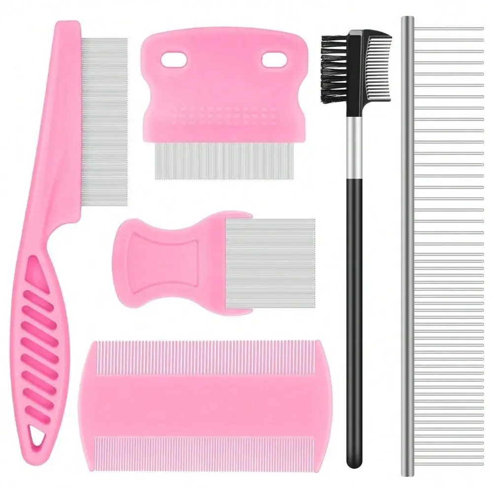 Pet Grooming Comb 6-Pack Stainless Steel Flea for Dogs Cats 8