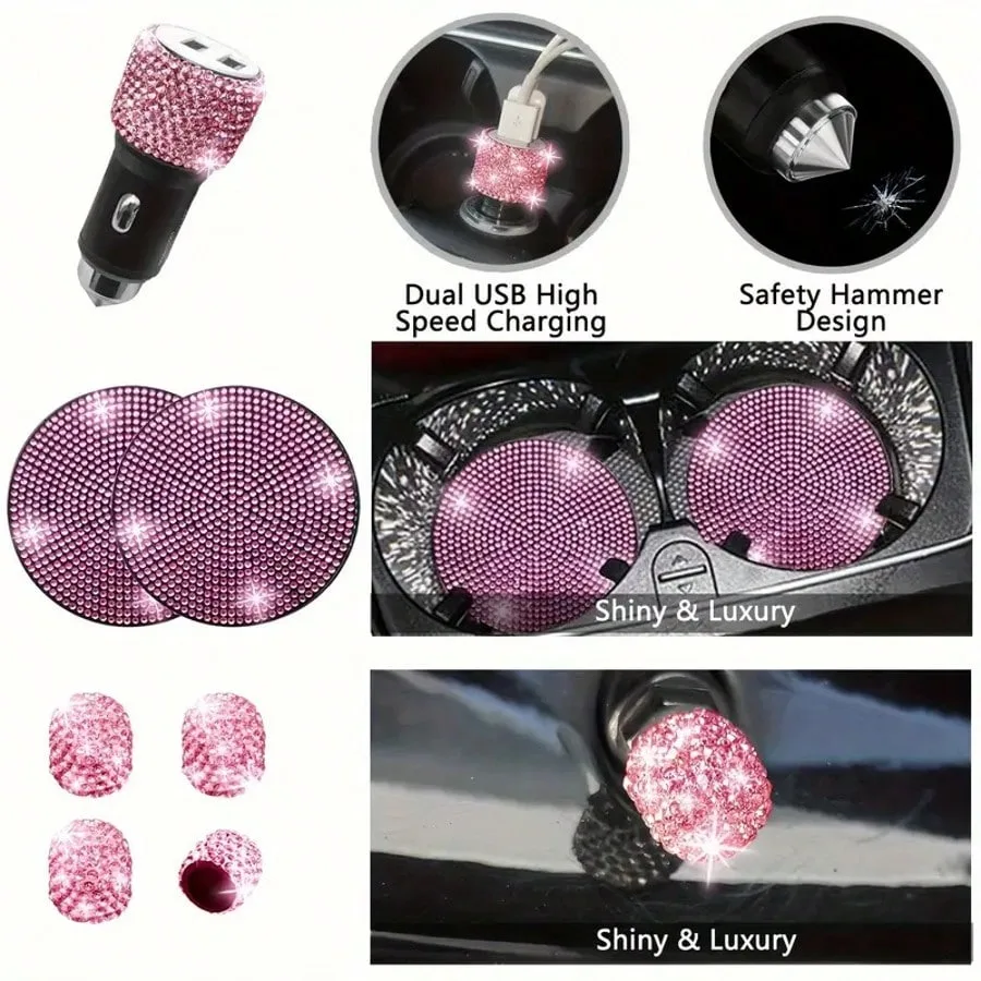 Artificial Diamond Car Steering Wheel Decoration Set Pink 5 | PricZone Artificial Diamond Car Steering Wheel Decoration Set Pink 5 | PricZone