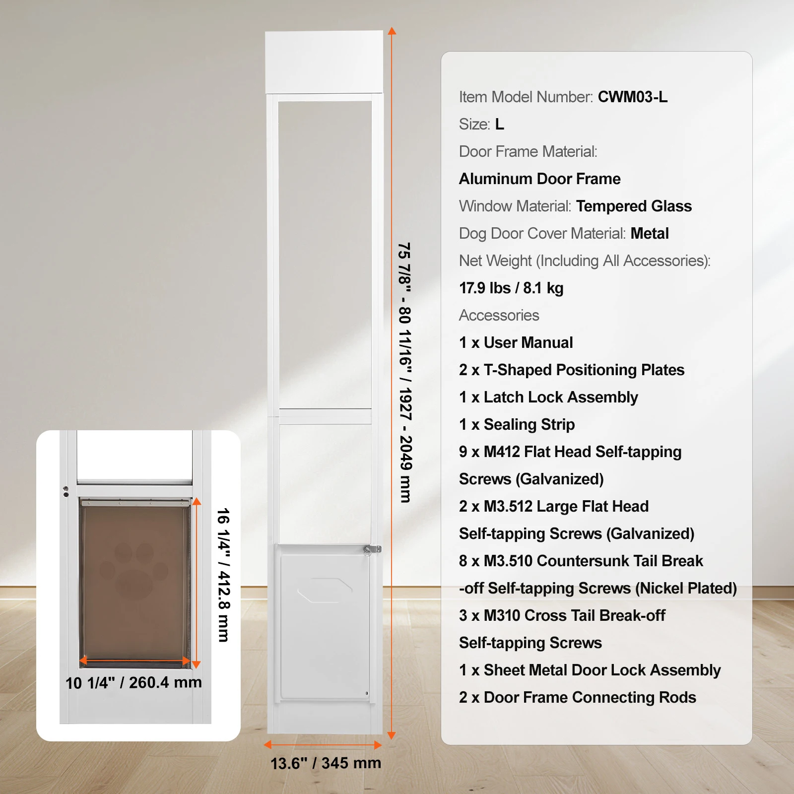 Succebuy Dog Door Sliding Glass Adjustable Height Doggy 15