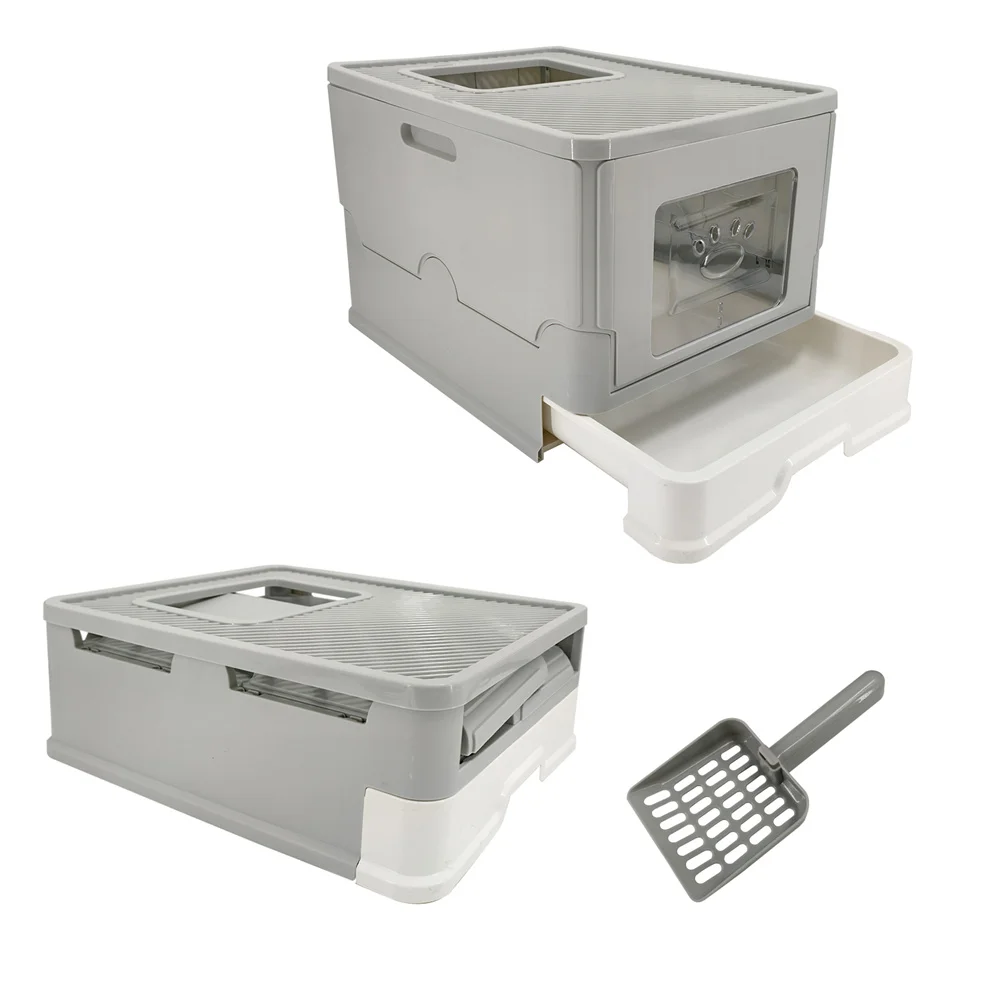 Large Cat Litter Box Kitty Sandbox Enclosed Splashproof 18