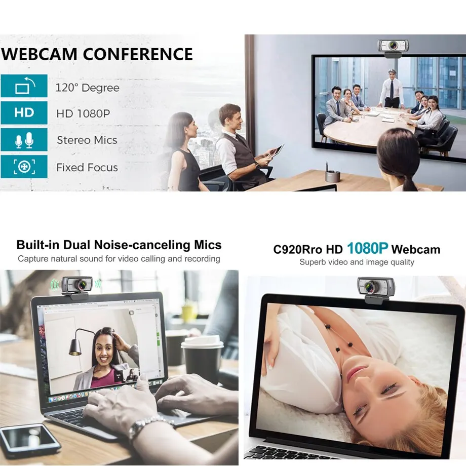 1080P 120° USB Streaming HD Webcam with Microphone 8