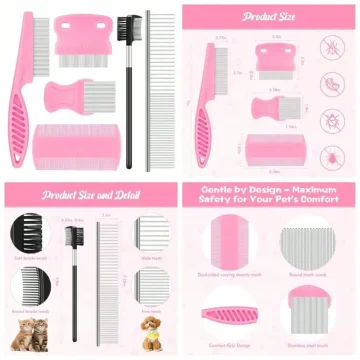 Pet Grooming Comb 6-Pack Stainless Steel Flea for Dogs Cats 1