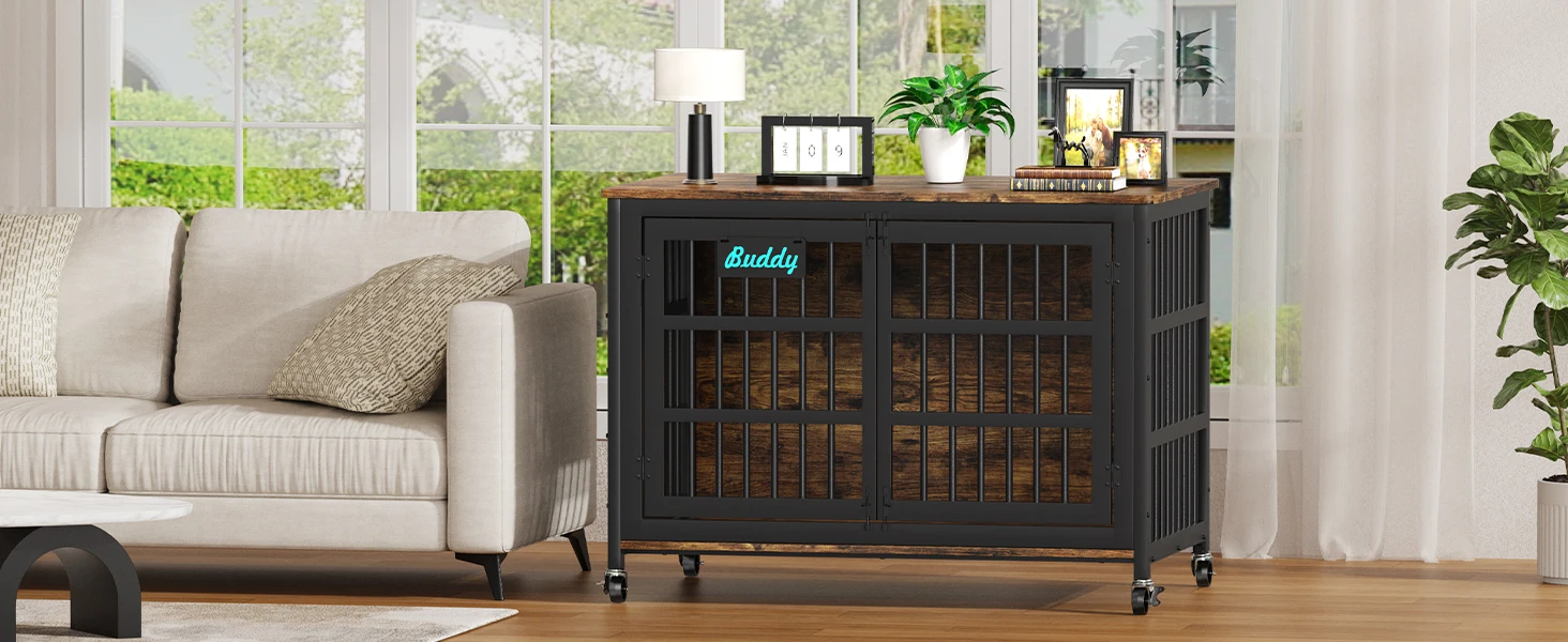 Dog Crate Furniture with Casters Heavy Duty Kennel Indoor 22