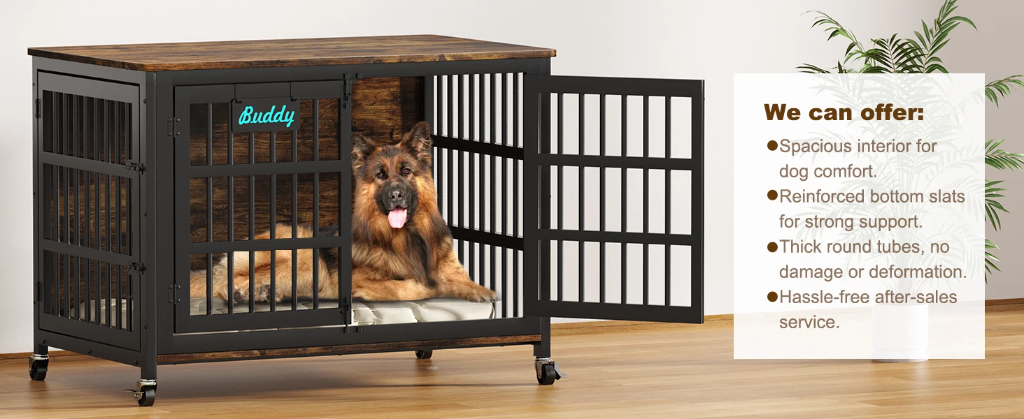 Dog Crate Furniture with Casters Heavy Duty Kennel Indoor 19