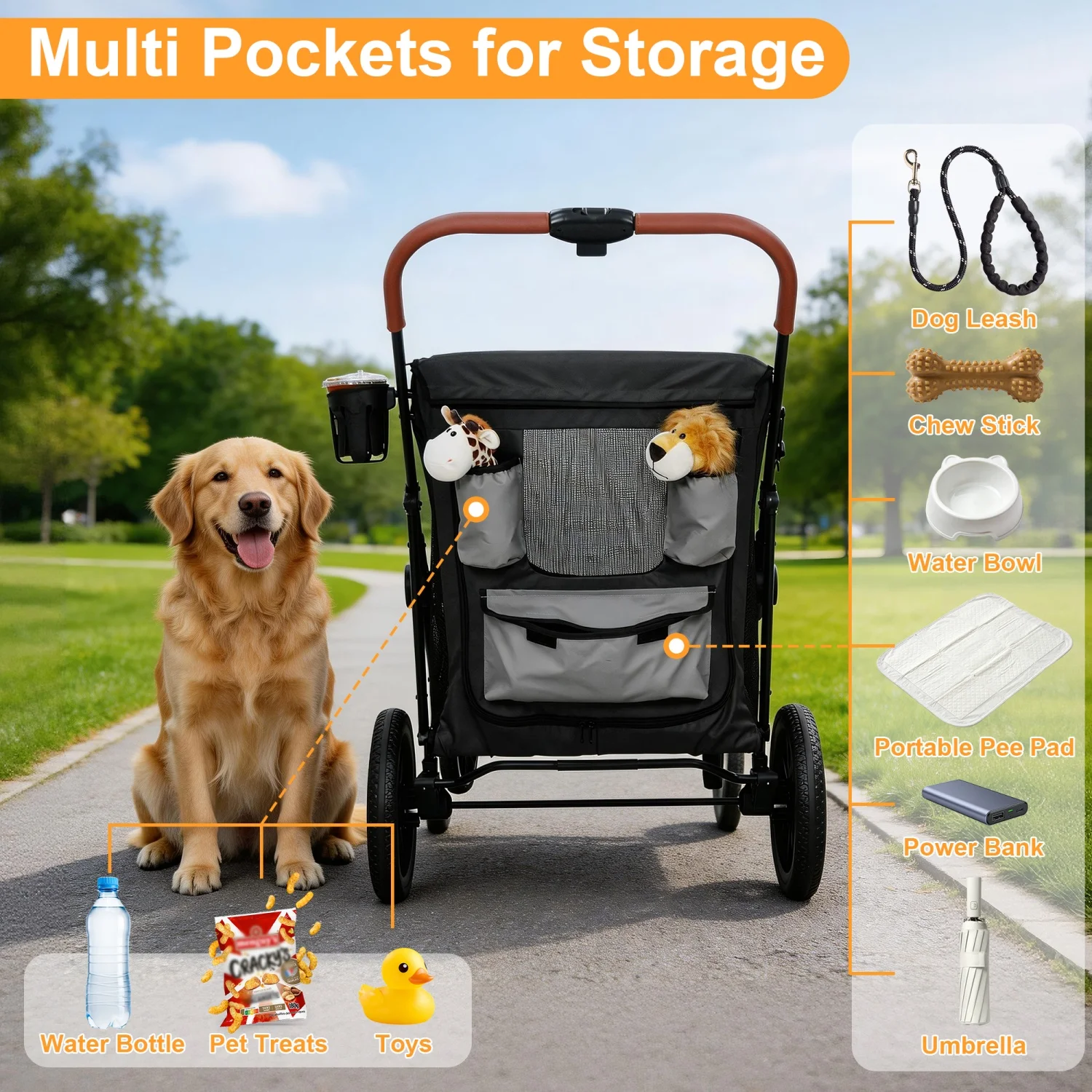 4-Wheel Dog Stroller for Large Dogs Up to 42 kg One-Click 14