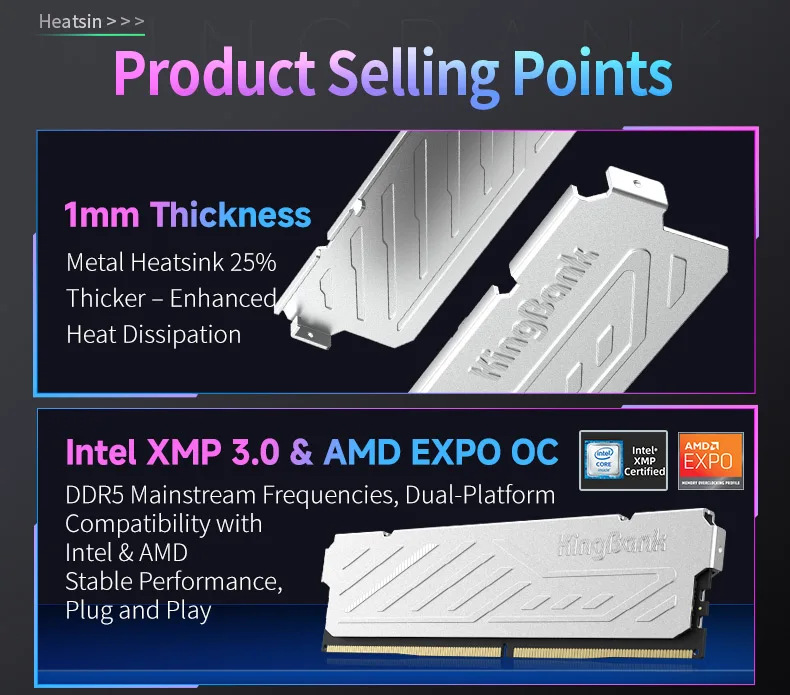 Kingbank Ddr5 RAM 8Gb 16Gb 6000Mhz Desktop Memory 9