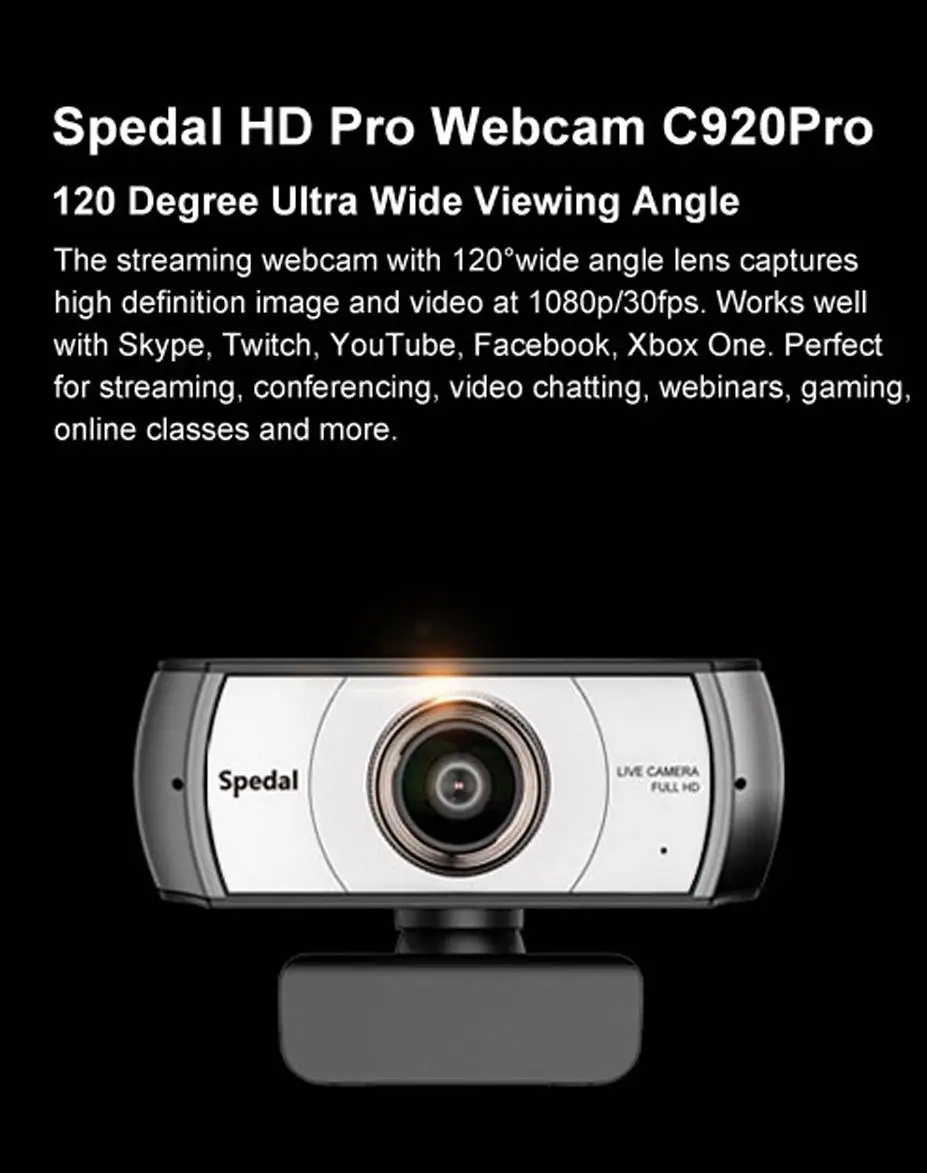 1080P 120° USB Streaming HD Webcam with Microphone 9