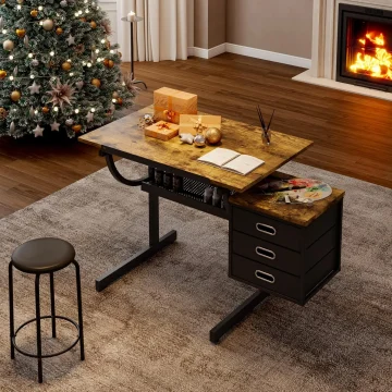 Adjustable Height Drafting Table with Tilting Art Desk 2