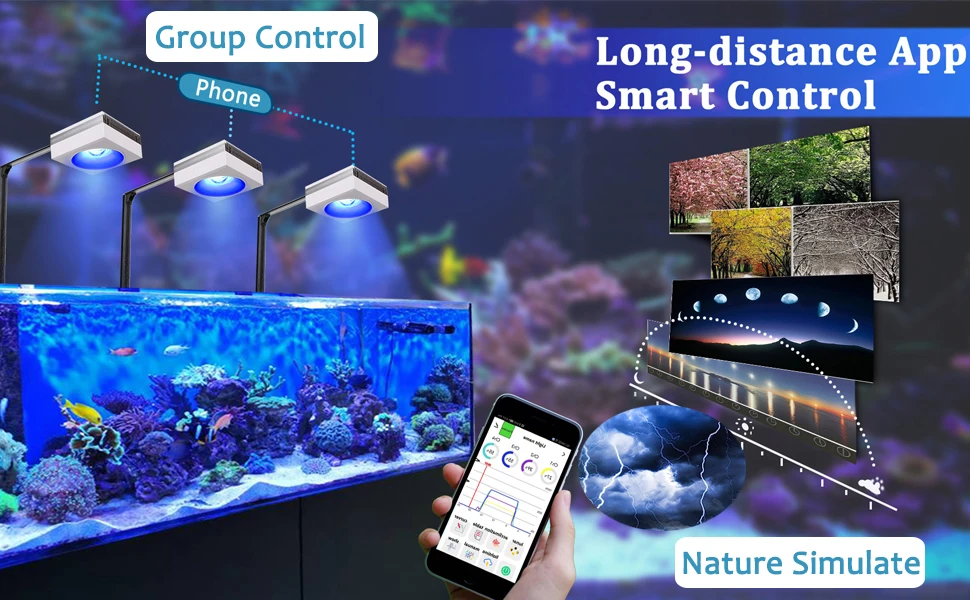Popbloom-Rl90 WiFi LED Aquarium Light 200W Reef Marine Lamp 9