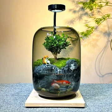 Glass Fish Tank Creative Ecological Aquarium with Timer 1