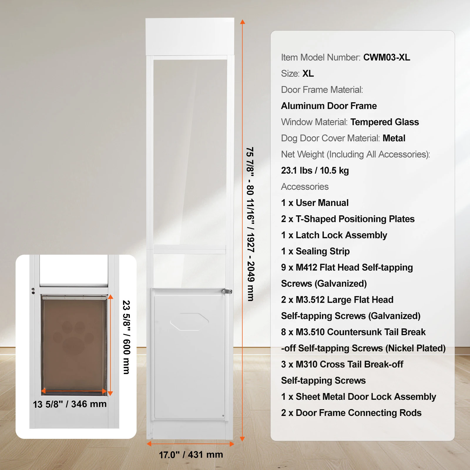 Succebuy Dog Door Sliding Glass Adjustable Height Doggy 16