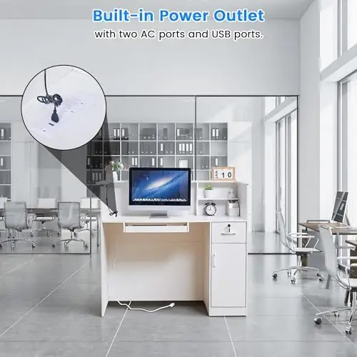 Modern Reception Desk with Lockable Drawer and LED 5 | PricZone Modern Reception Desk with Lockable Drawer and LED 5 | PricZone
