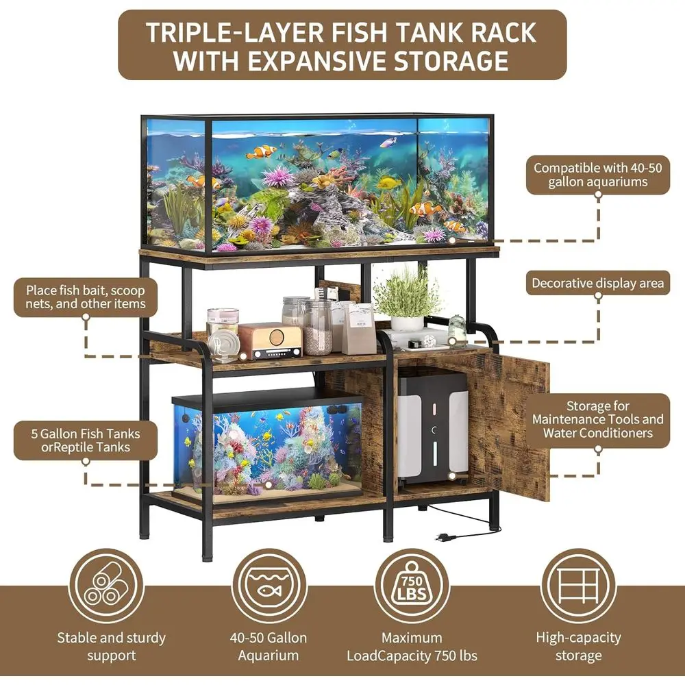 40 Gallon Ish Tank Stand with Power Outlet Heavy Duty 9