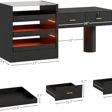 Modern Reception Desk with LED Light and Drawers 2