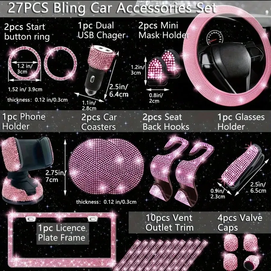 Artificial Diamond Car Steering Wheel Decoration Set Pink 2 | PricZone Artificial Diamond Car Steering Wheel Decoration Set Pink 2 | PricZone
