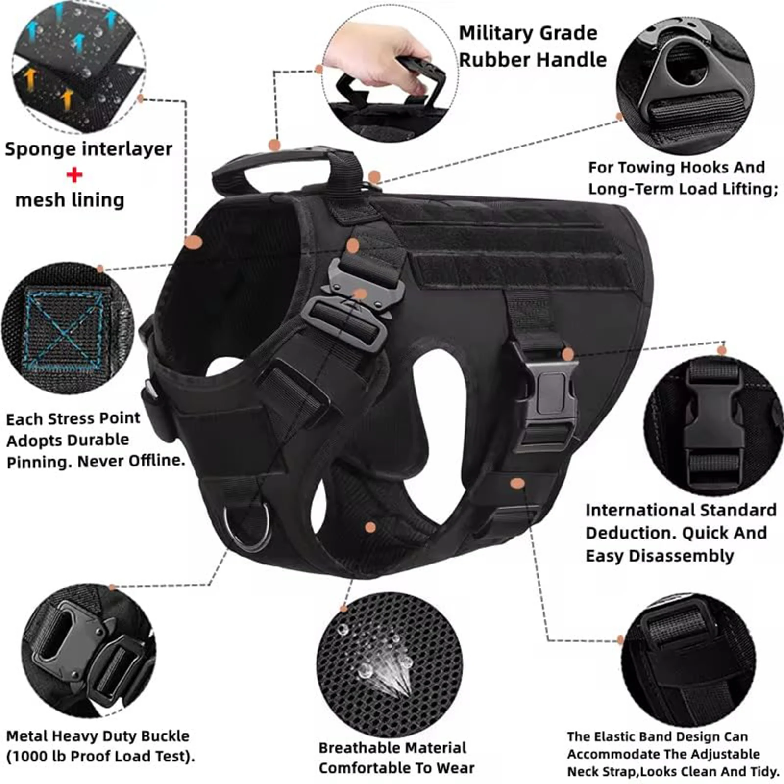 Tactical Dog Harness Collar Leash Molle Pouches for Medium 3 | PricZone Tactical Dog Harness Collar Leash Molle Pouches for Medium 3 | PricZone