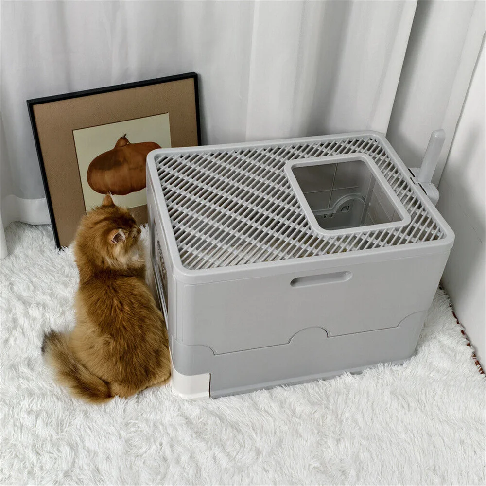 Large Cat Litter Box Kitty Sandbox Enclosed Splashproof 19