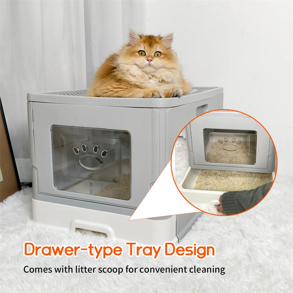 Large Cat Litter Box Kitty Sandbox Enclosed Splashproof 15
