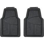 Pair of black all weather rubber car floor mats for the front seats with raised edges and geometric tread patterns | PricZone