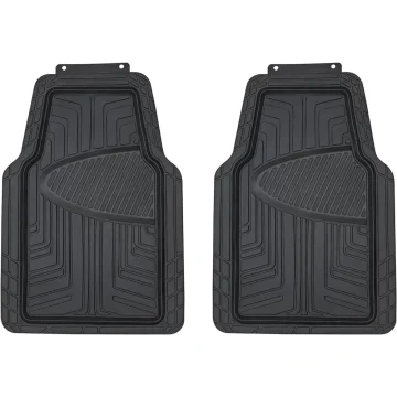 Pair of black all-weather rubber car floor mats for the front seats, with raised edges and geometric tread patterns.