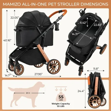 Foldable Pet Stroller for Medium Dog Cat Travel Carrier 2