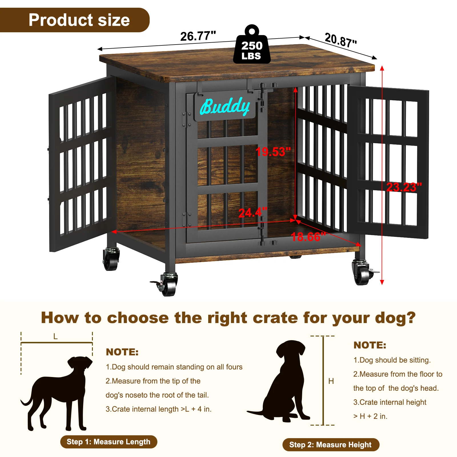 Dog Crate Furniture with Casters Heavy Duty Kennel Indoor 13