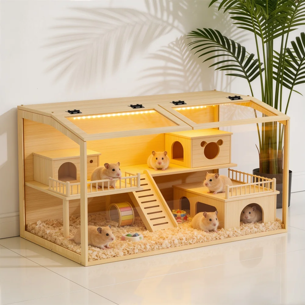 Large Wooden Hamster Cage Clear Tempered Glass Pet Small 2 | PricZone Large Wooden Hamster Cage Clear Tempered Glass Pet Small 2 | PricZone