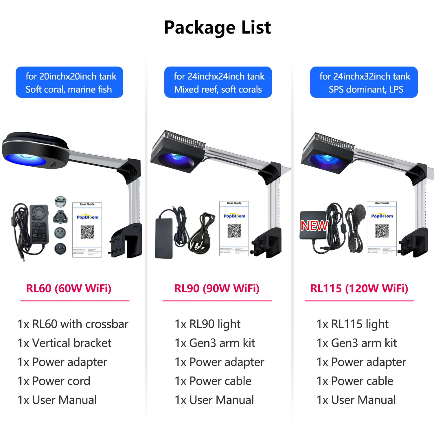 Popbloom WiFi Reef LED Light 60W 90W 120W Full Spectrum 23