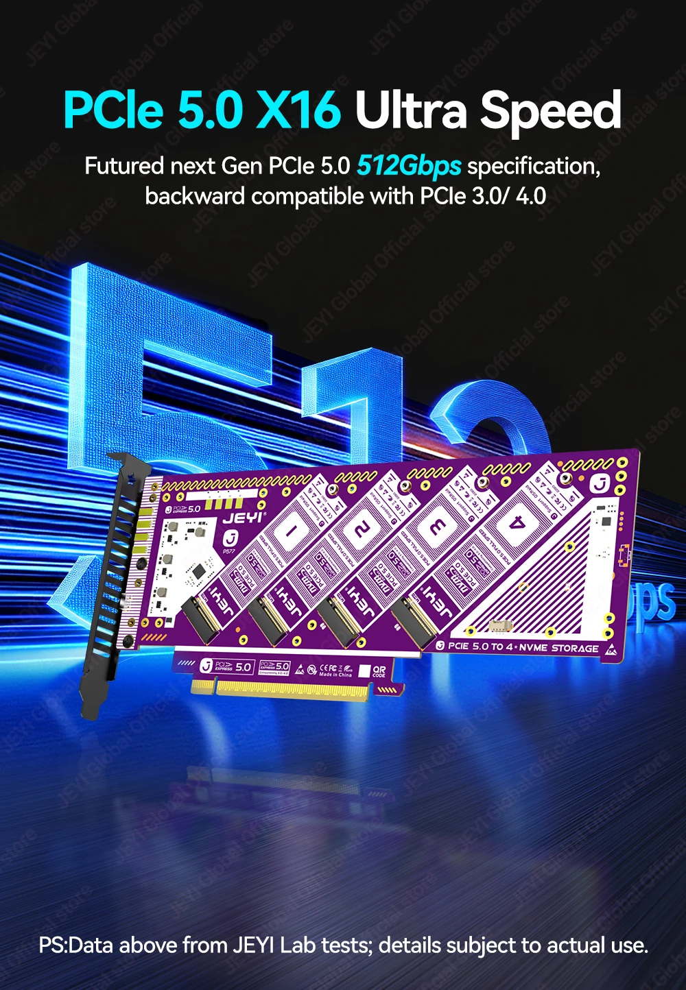 Jeyi Pcie 5.0 X16 Quad M.2 Expansion Card with 4-Bay Nvme 10