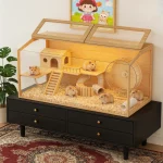 Large Wooden Hamster Cage Clear Tempered Glass Pet Small 3 | PricZone