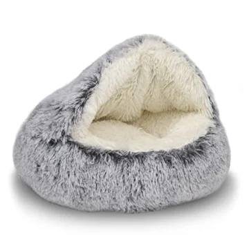 Cat Bed Round Plush Fluffy Hooded Cave Cozy for Indoor Cats 1 | PricZone