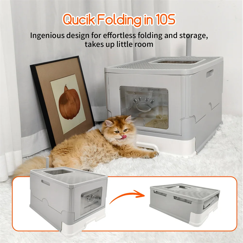 Large Cat Litter Box Kitty Sandbox Enclosed Splashproof 16