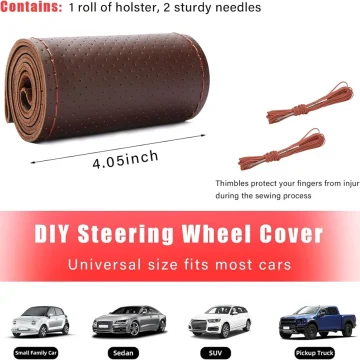 38Cm Genuine Leather Steering Wheel Cover with Hand Sewing 2