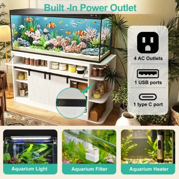 75 Gallon Aquarium Stand with LED Light Power Outlets 55-75 2