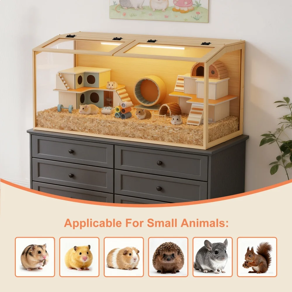 Large Wooden Hamster Cage Clear Tempered Glass Pet Small 6 | PricZone Large Wooden Hamster Cage Clear Tempered Glass Pet Small 6 | PricZone