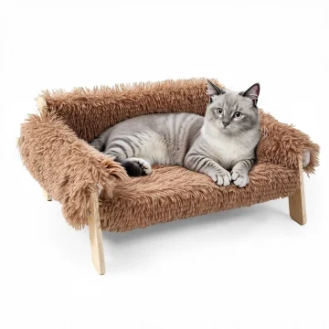 Large Cat Bed Soft Plush Sofa with Sturdy Wooden Legs 1 | PricZone